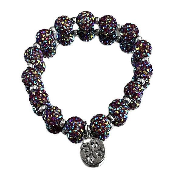 Rustic Cuff Metal Stainless Steel Shambala Beaded Stretch Bracelet Multicolor - Picture 1 of 3